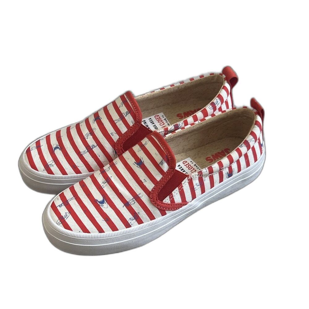 Sperry x Jaws Shoes Womens 6 Crest Vibe Red White Striped Slip On Sneakers